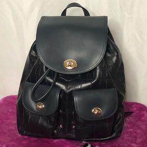 Black blue leather backpack